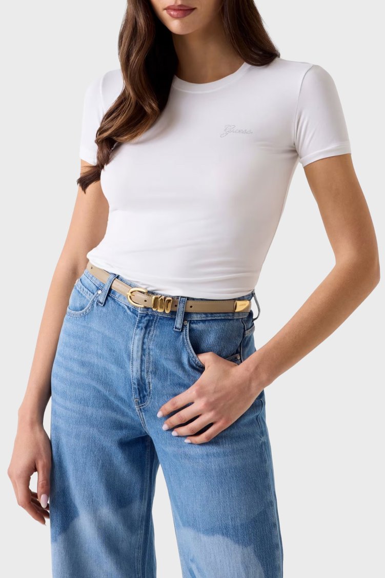 Guess Logolu Slim Fit Bisiklet Yaka W6YI12K3751 Kadın T Shirt W6YI12 K3751 G011 Beyaz - Guess