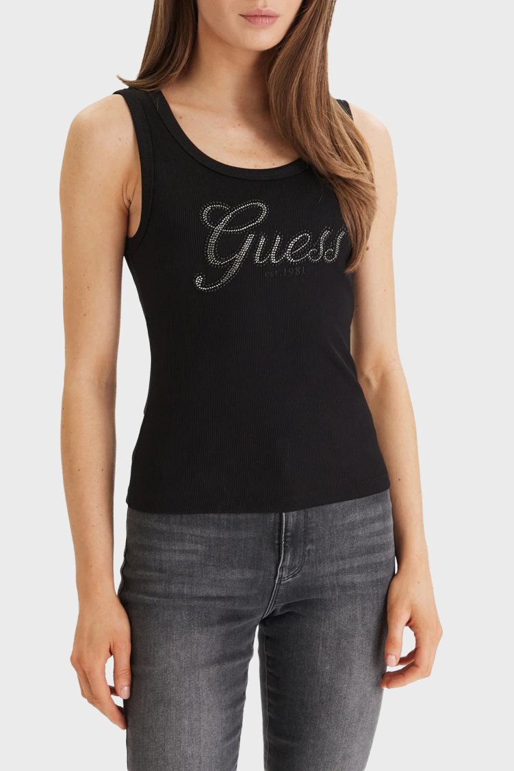 Guess Logolu Slim Fit Yuvarlak Yaka T Shırt W6GP22K2954 Bayan T Shirt W6GP22 K2954 JBLK Siyah - Guess