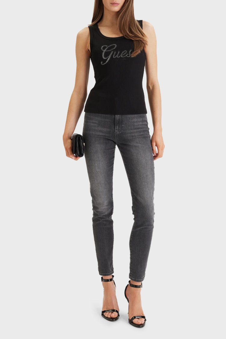 Guess Logolu Slim Fit Yuvarlak Yaka T Shırt W6GP22K2954 Bayan T Shirt W6GP22 K2954 JBLK Siyah - Guess (1)
