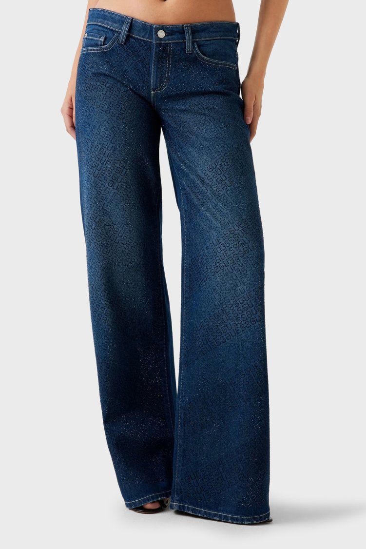 Guess Low Rise Tamamı Taşlı Logolu Regular Fit Düşük Bel Jeans W5BA1DD0741 Bayan Kot Pantolon W5BA1D D0741 CSSN LACİVERT - Guess