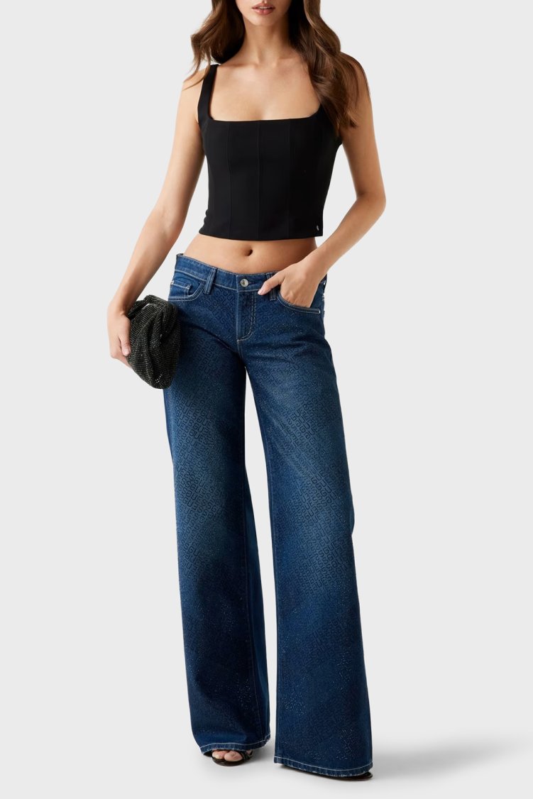 Guess Low Rise Tamamı Taşlı Logolu Regular Fit Düşük Bel Jeans W5BA1DD0741 Bayan Kot Pantolon W5BA1D D0741 CSSN LACİVERT - Guess (1)