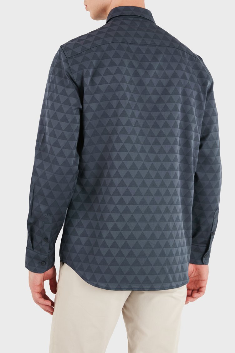 Guess Ls All Over Jacquard Logolu Jakarlı Klasik Yaka Uzun Kollu M6YH31W2892 Erkek Gömlek M6YH31 W2892 FBHQ Lacivert - Guess (1)