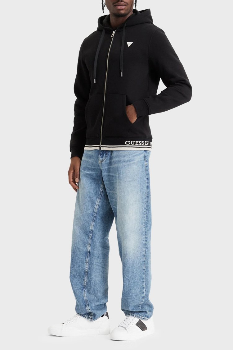 Guess Ls Classic Pamuklu Kapüşonlu Yaka Fermuarlı M6BQ48K6168 Erkek Sweat M6BQ48 K6168 JBLK Siyah - Guess (1)