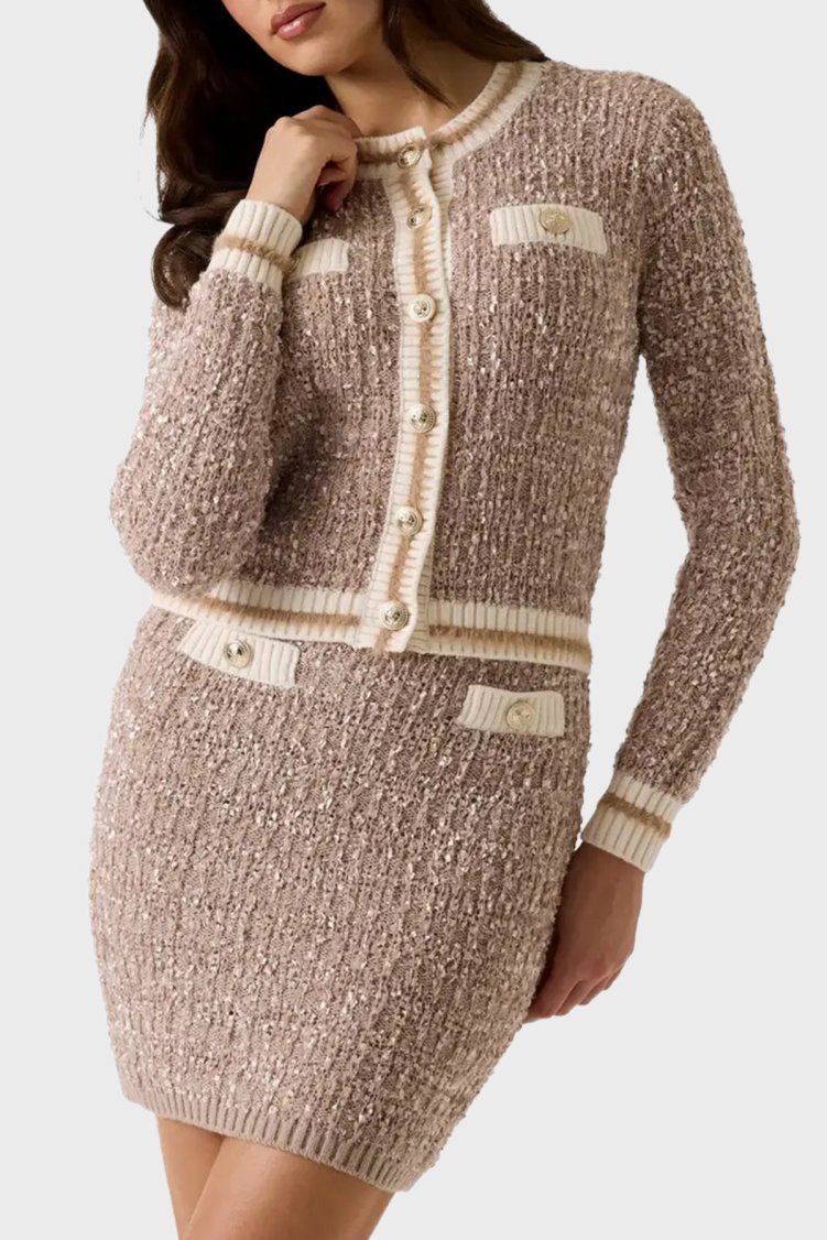 Guess Ls Cn Aomori Cardi Slim Fit Bisiklet Yaka Düğmeli Kadın Kazak W6BR75 Z1764 G1G2 Bej - Guess