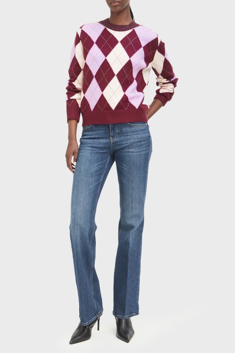 Guess Ls Cn Gracie Argyle Ekoseli Bisiklet Yaka W6BR48Z1447 Kadın Kazak W6BR48 Z1447 F5YP Bordo - Guess (1)