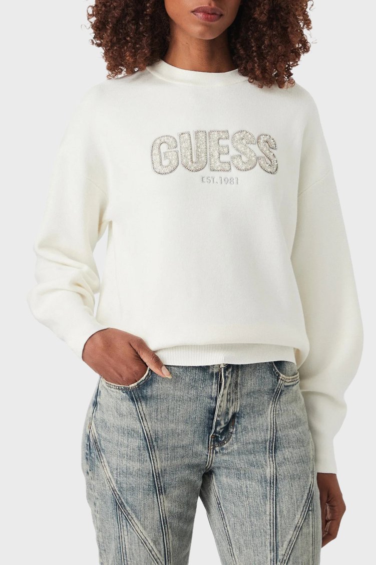 Guess Ls Cn Madeline Logo W6YR30Z0978 Kadın Kazak W6YR30 Z0978 G012 Beyaz - Guess