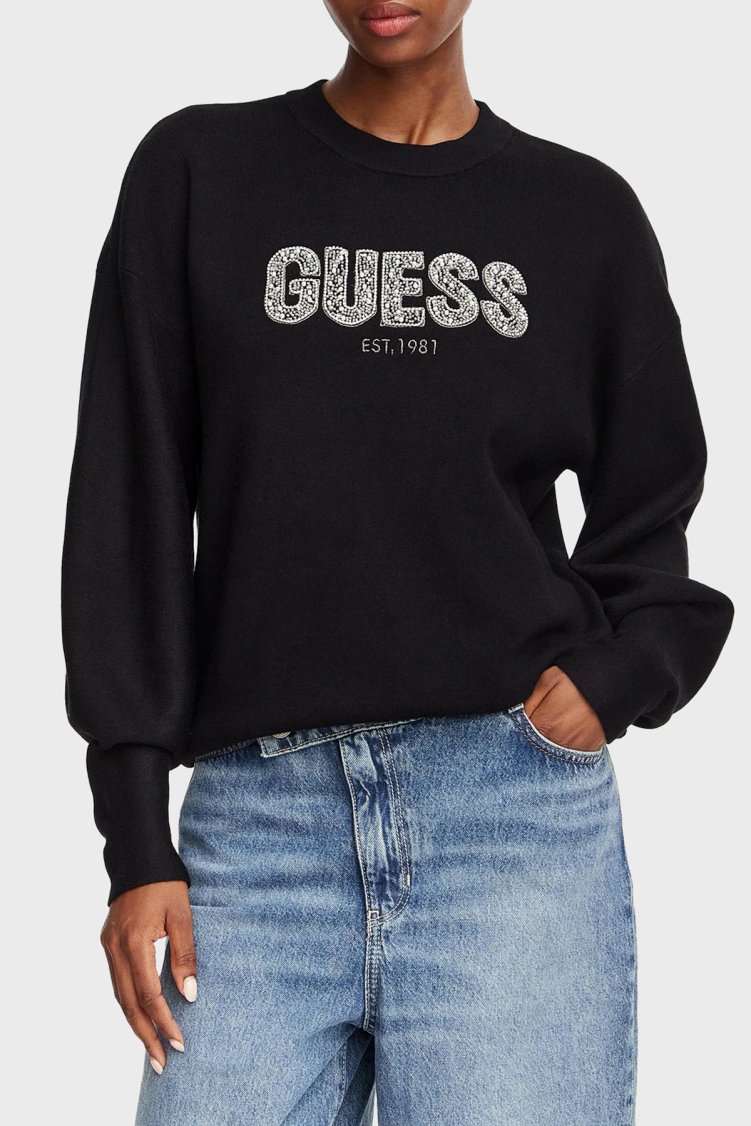 Guess Ls Cn Madeline Logo W6YR30Z0978 Kadın Kazak W6YR30 Z0978 JBLK Siyah - Guess