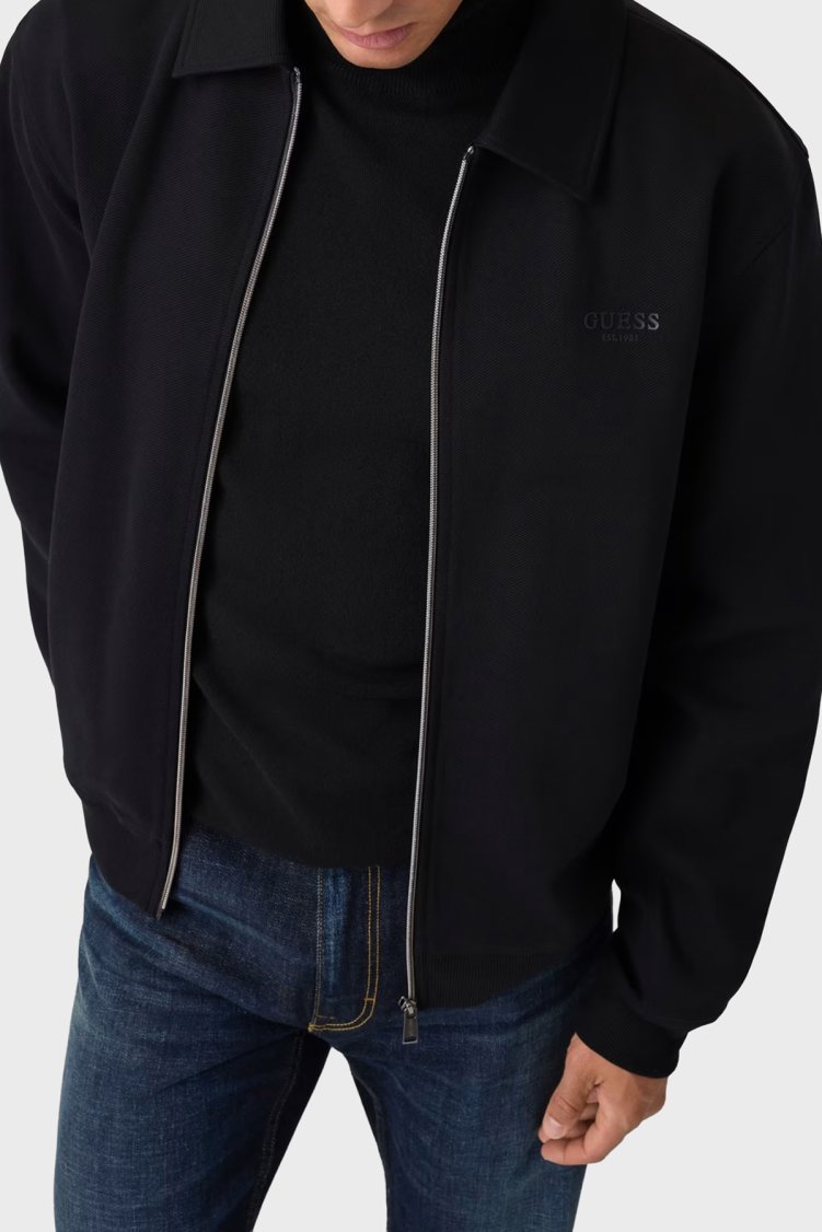 Guess Ls Pamuklu Klasik Yaka Fermuarlı M6BQ24K6164 Erkek Sweat M6BQ24 K6164 JBLK Siyah - Guess