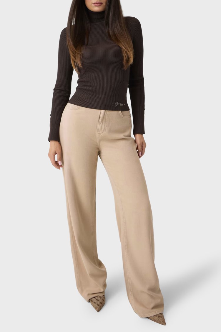 Guess Ls Tn Ellie Slim Fit Balıkçı Yaka Fitilli W6BR29Z1417 Kadın Kazak W6BR29 Z1417 G1EA Kahve - Guess (1)