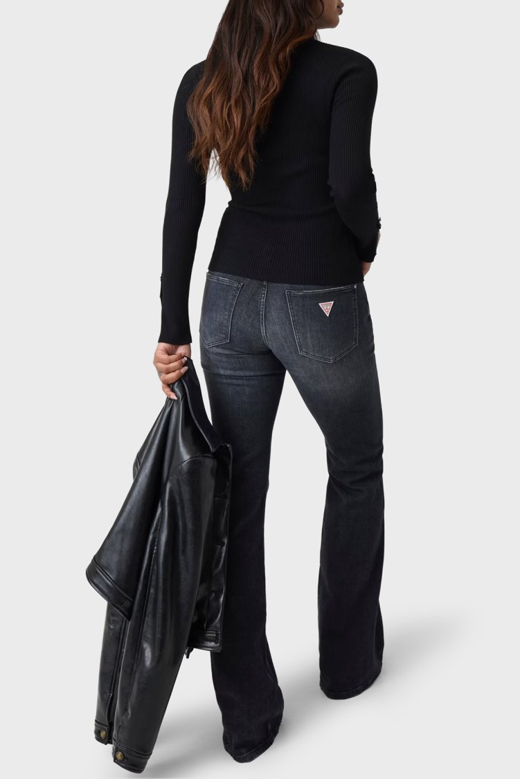 Guess Ls Tn Ellie Slim Fit Balıkçı Yaka Fittilli W6BR29Z1417 Kadın Kazak W6BR29 Z1417 JBLK Siyah - Guess (1)