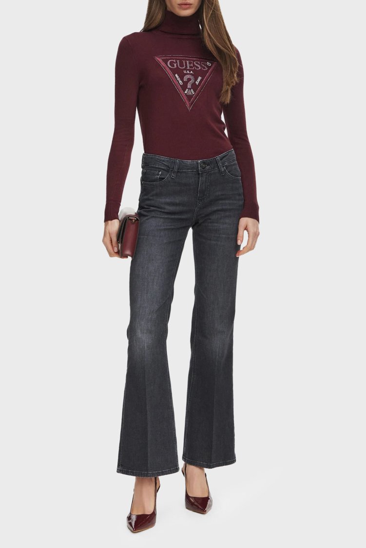 Guess Ls Tn Hallie Triangle Logolu Regular Fit Balıkçı Yaka W6BR54Z1455 Kadın Kazak W6BR54 Z1455 G596 Bordo - Guess (1)