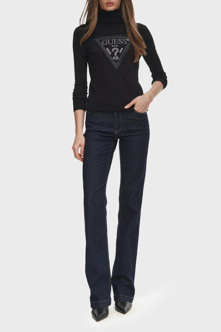 Guess Ls Tn Hallie Triangle Logolu Regular Fit Balıkçı Yaka W6BR54Z1455 Kadın Kazak W6BR54 Z1455 JBLK Siyah - Guess (1)