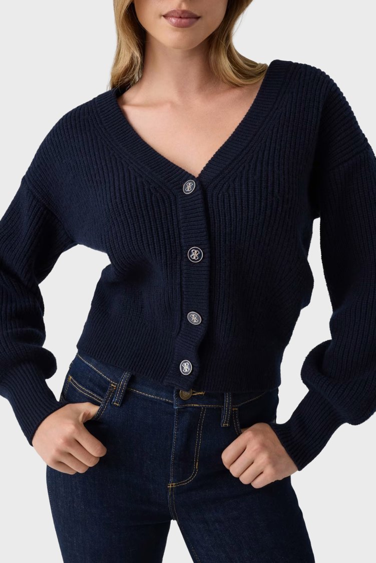 Guess Ls Vn Faith Cardi Pamuklu V Yaka Düğmeli W6BR28Z1410 Kadın Kazak W6BR28 Z1410 G7V2 Lacivert - Guess