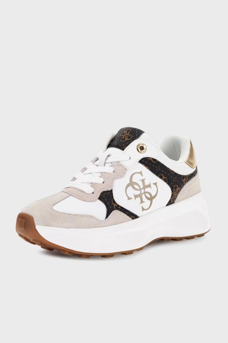Guess Luckei 4G Logolu Süet Detaylı Sneaker FLPLUCPEL12 Kadın Ayakkabı FLPLUC PEL12 WHIBR BEYAZ-KAHVE - Guess