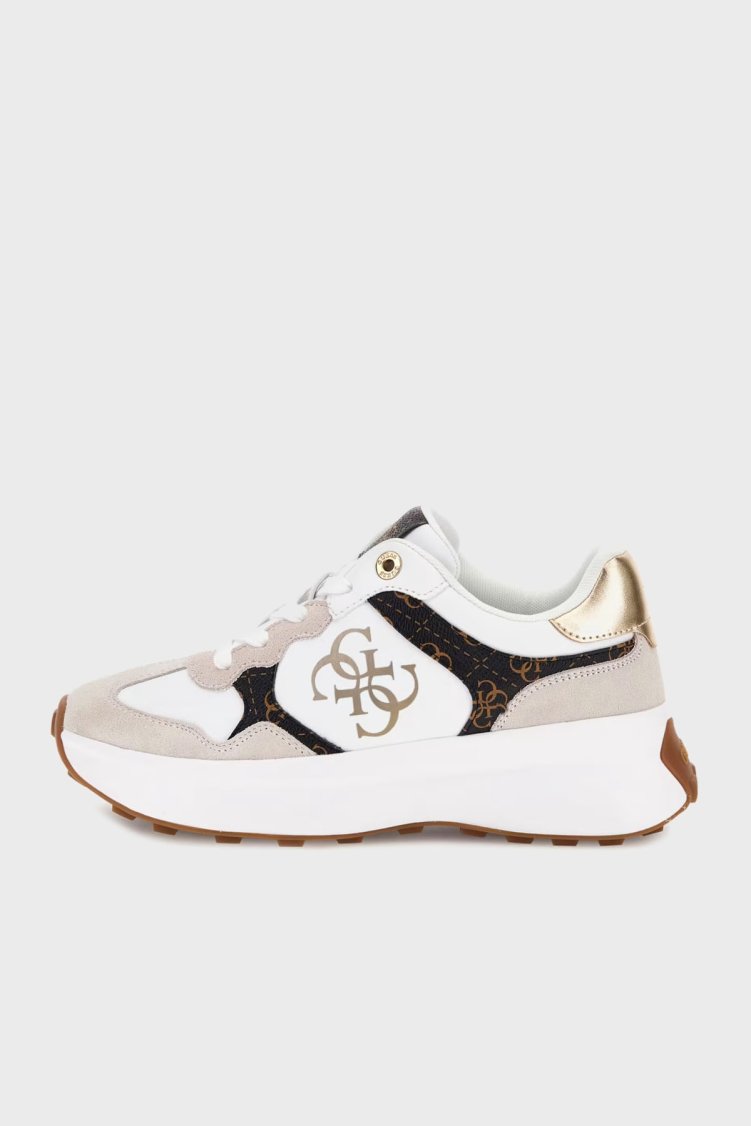 Guess Luckei 4G Logolu Süet Detaylı Sneaker FLPLUCPEL12 Kadın Ayakkabı FLPLUC PEL12 WHIBR BEYAZ-KAHVE - Guess (1)