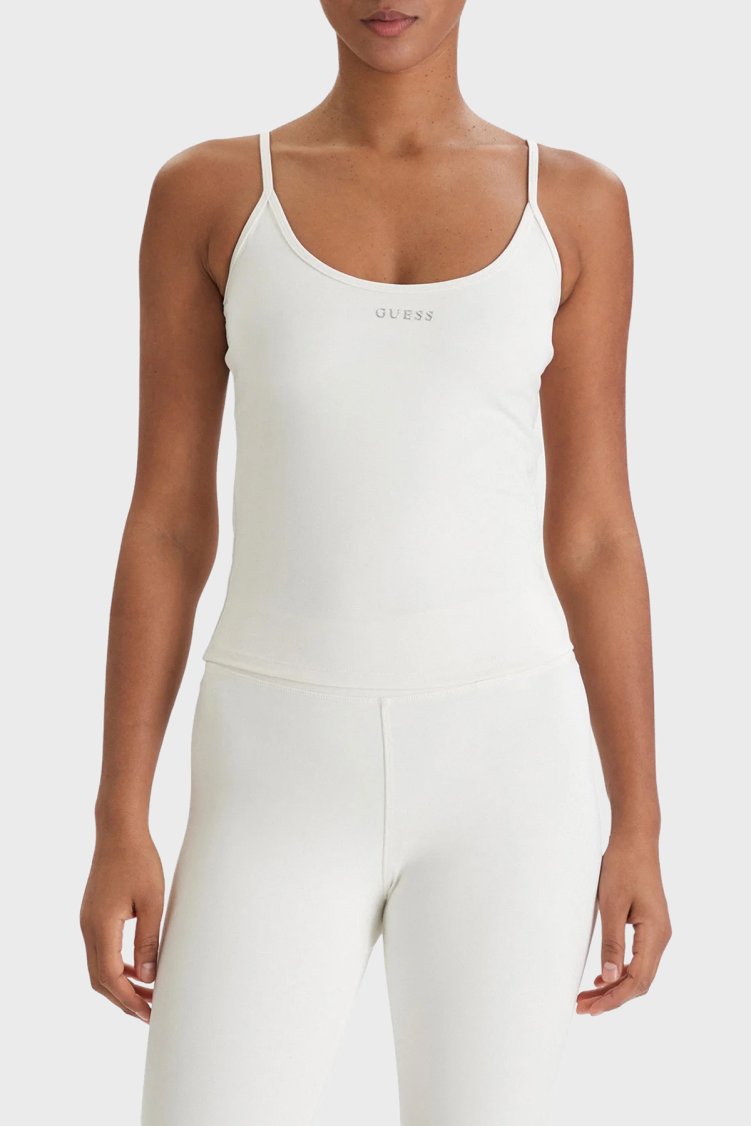 Guess Margot Logolu İnce Askılı Slim Fit Yuvarlak Yaka V6RP14KD952 Bayan Top V6RP14 KD952 G027 BEYAZ - Guess