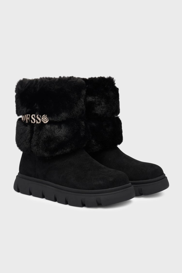 Guess Maribel Metal Logolu Yumuşak Tüylü FLFMELELE10 Kadın Bot FLFMEL ELE10 BLACK Siyah - Guess (1)