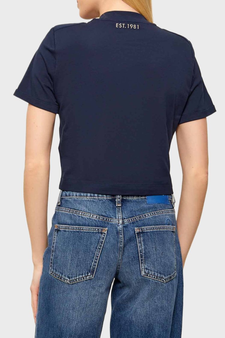 Guess Marina Logolu % 100 Pamuk Regular Fit Bisiklet Yaka W6GI06K3018 Bayan T Shirt W6GI06 K3018 G7P1 LACİVERT - Guess (1)