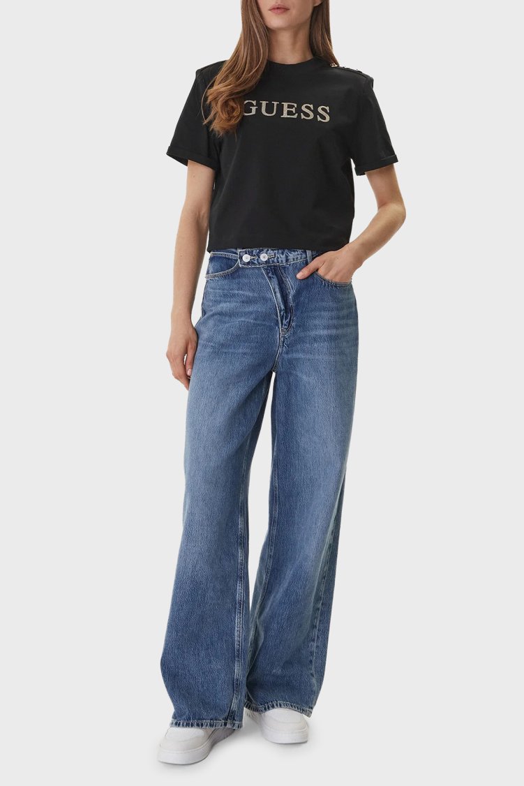 Guess Marina Logolu % 100 Pamuk Regular Fit Bisiklet Yaka W6GI06K3018 Bayan T Shirt W6GI06 K3018 JBLK SİYAH - Guess (1)