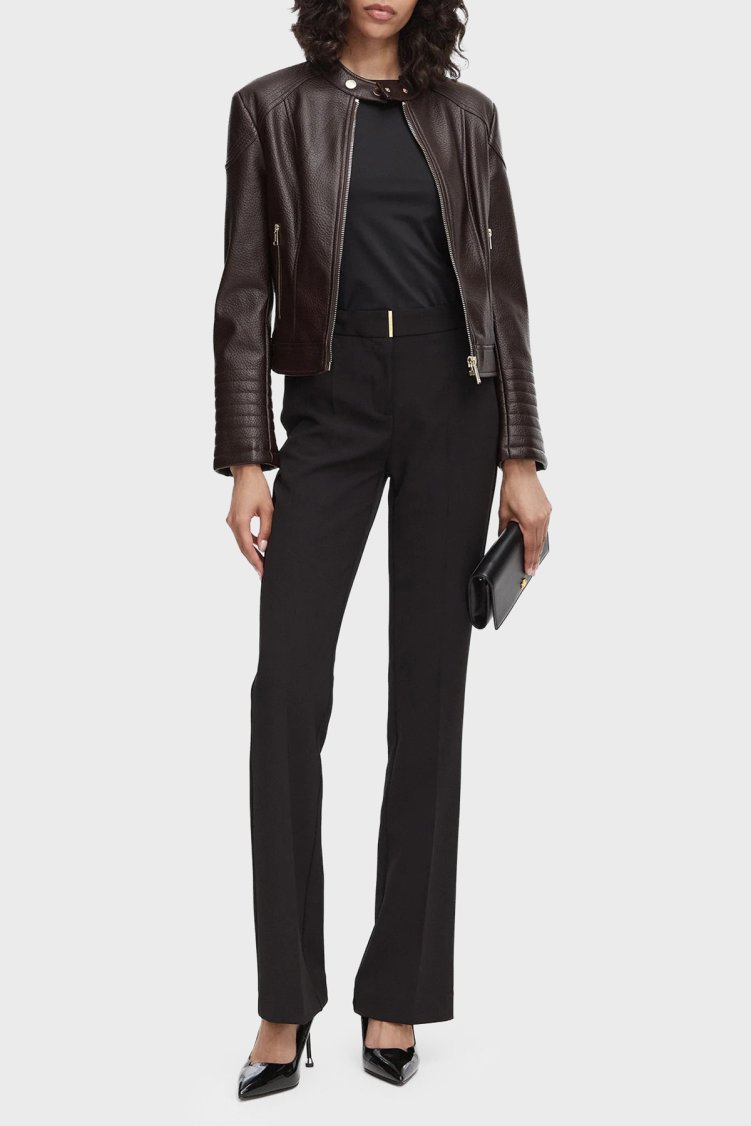 Guess Marlene Regular Fit Dik Yaka W6YL25W2914 Kadın Deri Ceket W6YL25 W2914 A14Z Koyu kahve - Guess (1)