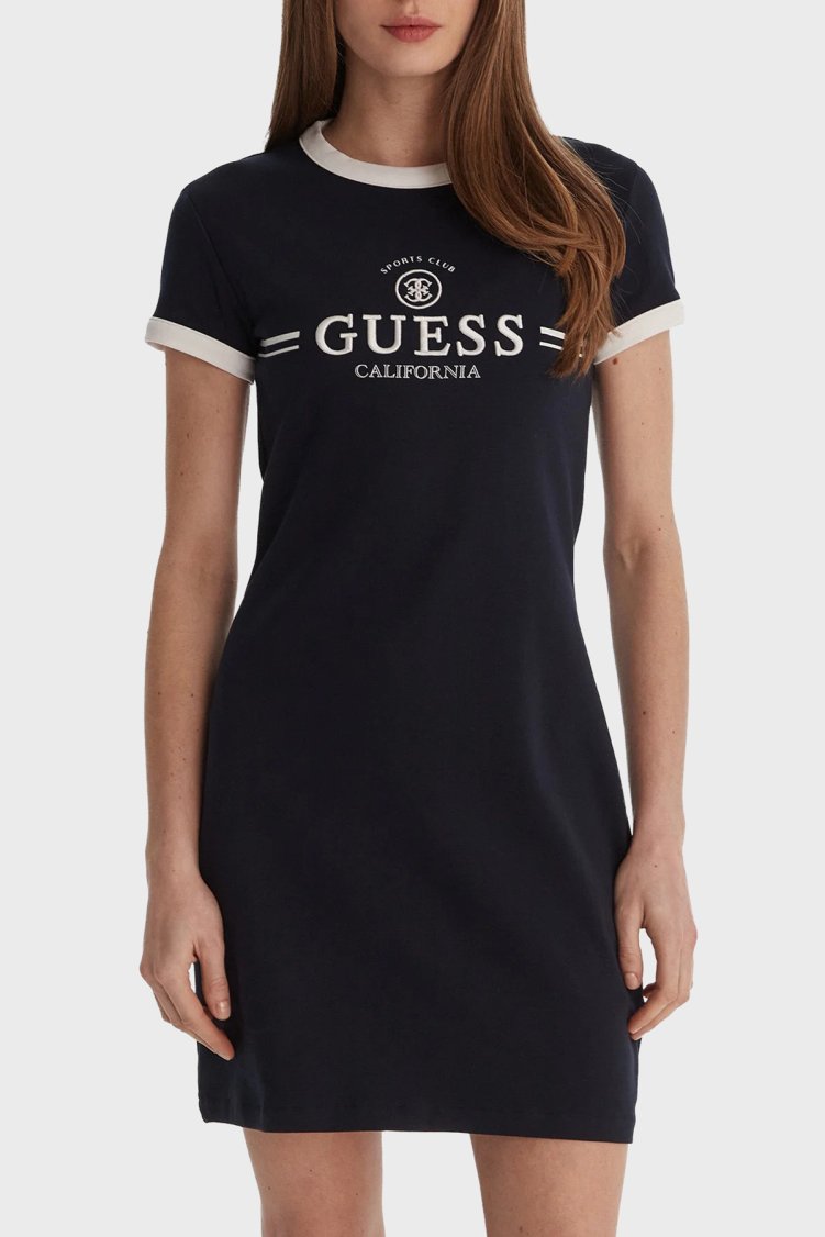 Guess Mila Pamuklu Fitted Fit Bisiklet Yaka Mini V6GK05K2988 Bayan Elbise V6GK05 K2988 A71W LACİVERT - Guess