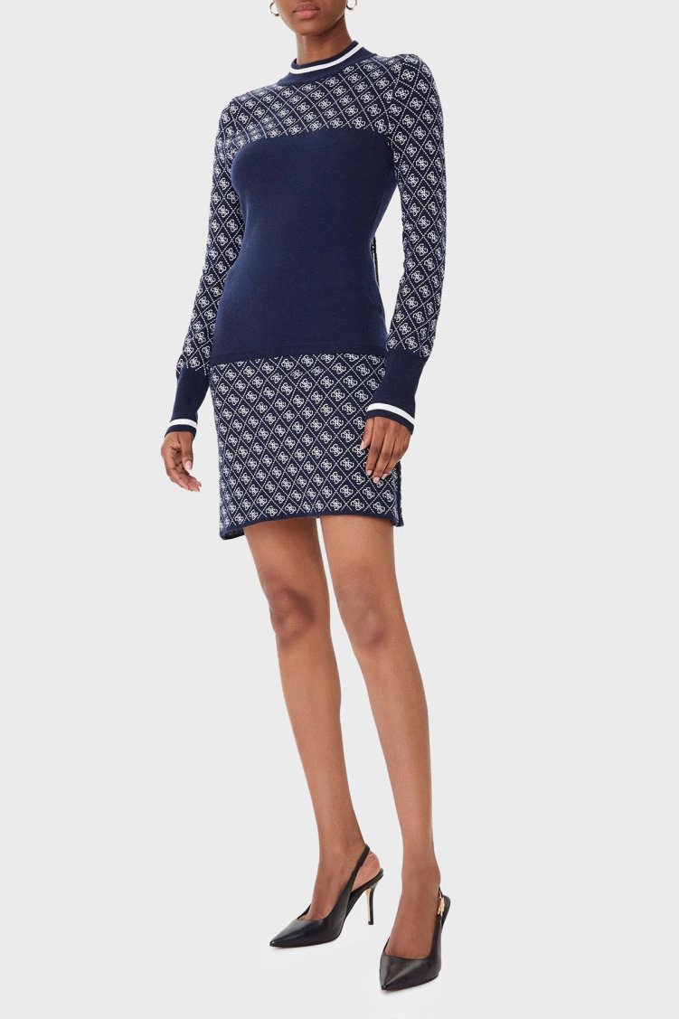 Guess Mock 4G Logolu Slim Fit Yarım Balıkçı Yaka W5BR24Z3JD2 Bayan Kazak W5BR24 Z3JD2 FBDI LACİVERT - Guess (1)