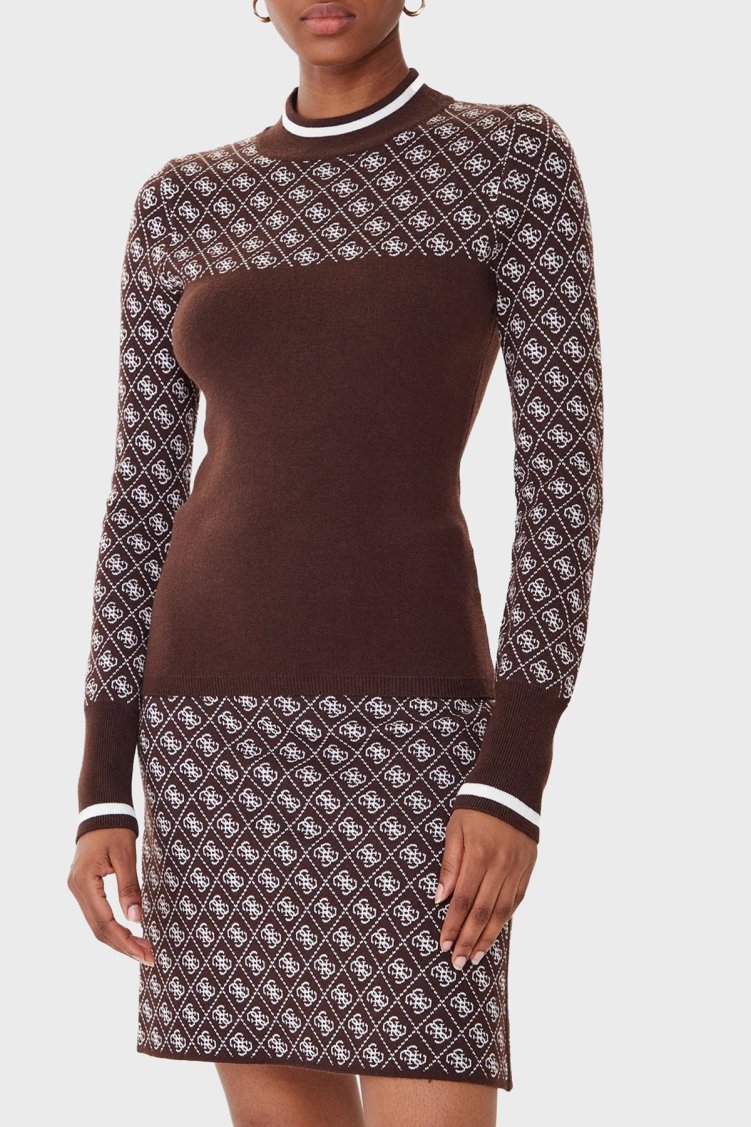 Guess Mock 4G Logolu Slim Fit Yarım Balıkçı Yaka W5BR24Z3JD2 Bayan Kazak W5BR24 Z3JD2 FNHT KAHVE - Guess