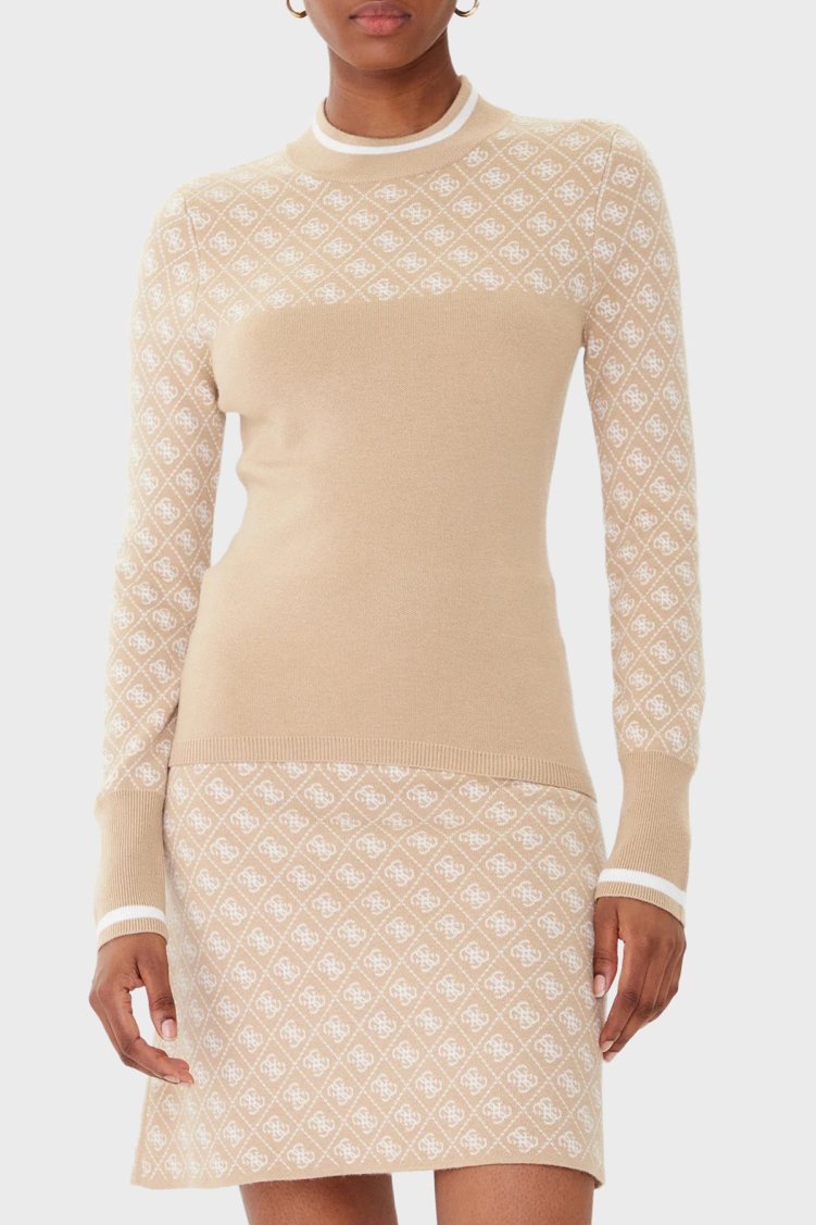 Guess Mock 4G Logolu Slim Fit Yarım Balıkçı Yaka W5BR24Z3JD2 Bayan Kazak W5BR24 Z3JD2 FNI4 BEJ - Guess