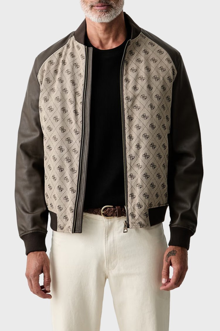 Guess Monogram 4G Logolu Regular Fit Kolej Yaka Bomber M6YL13W2804 Erkek Ceket M6YL13 W2804 FN4K Bej-kahve - Guess
