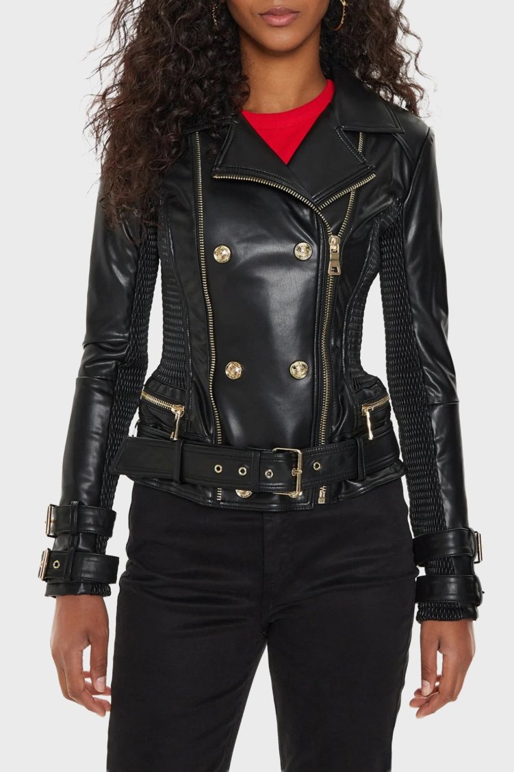 Guess Myla Reggular Fit Yaka Kemer Detaylı Deri W4YL33K8S30 Bayan Ceket W4YL33 K8S30 JTMU SİYAH - Guess