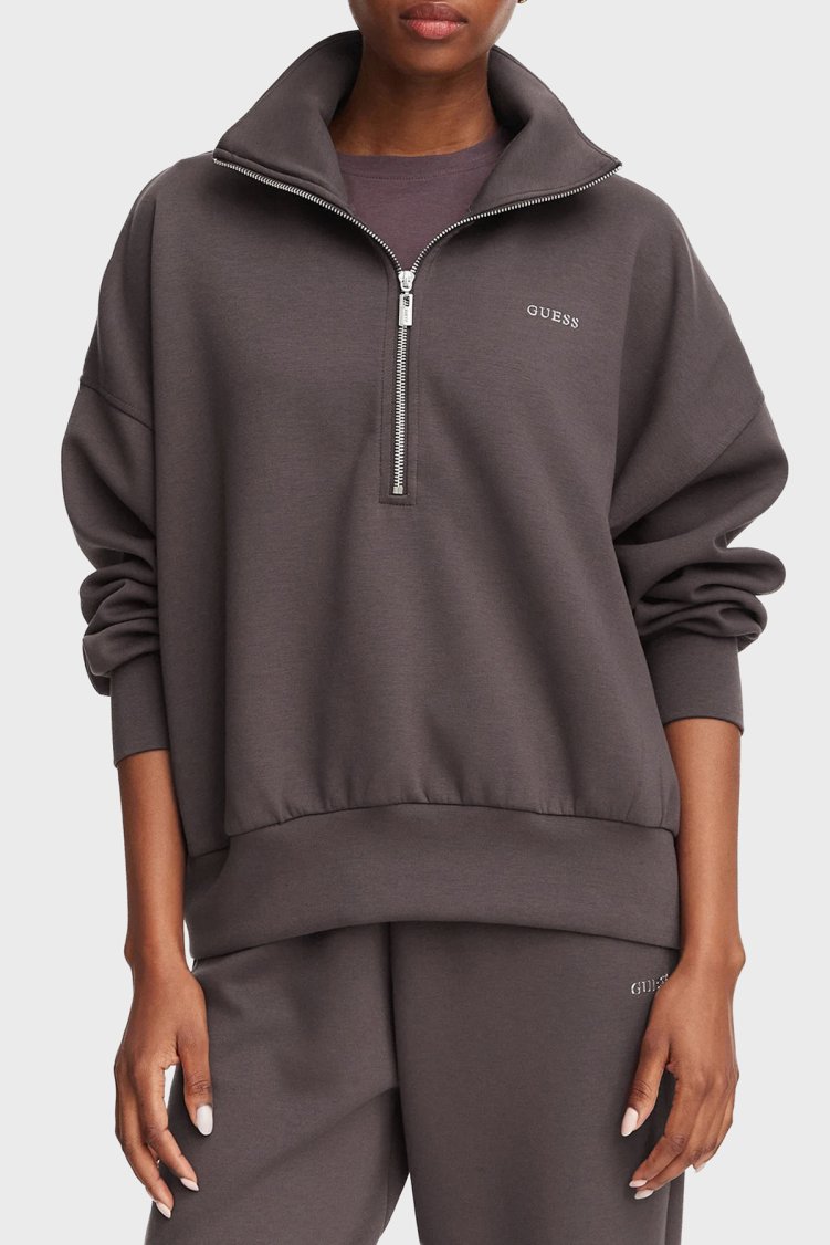 Guess Nat Relaxed Fit Dik Yaka V6YQ25K4801 Kadın Sweat V6YQ25 K4801 A154 Kahve - Guess
