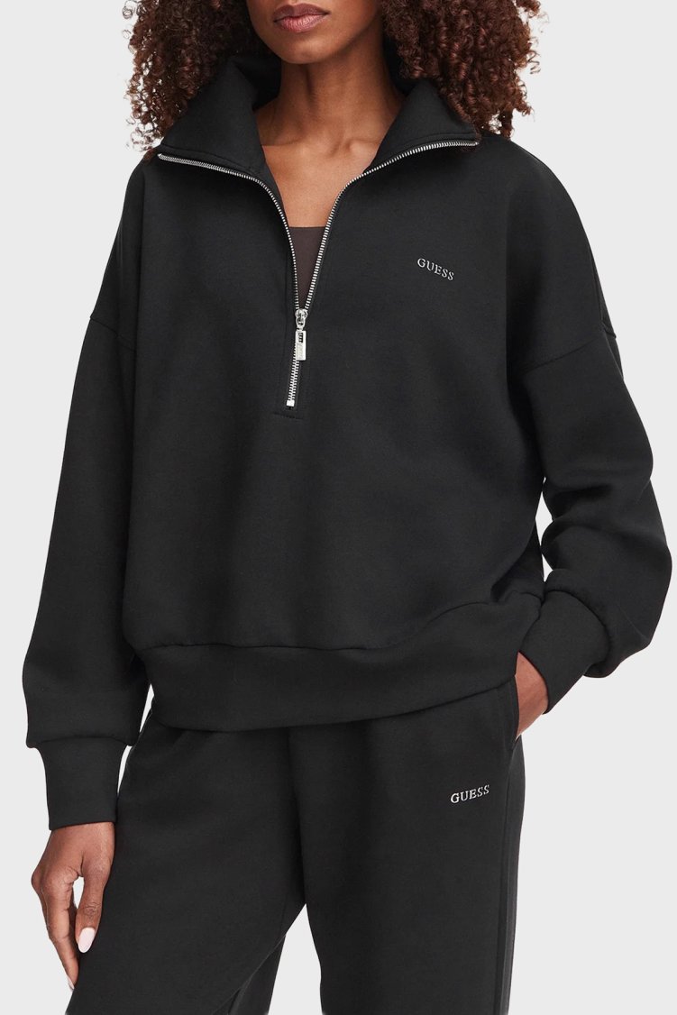 Guess Nat Relaxed Fit Dik Yaka V6YQ25K4801 Kadın Sweat V6YQ25 K4801 JBLK Siyah - Guess