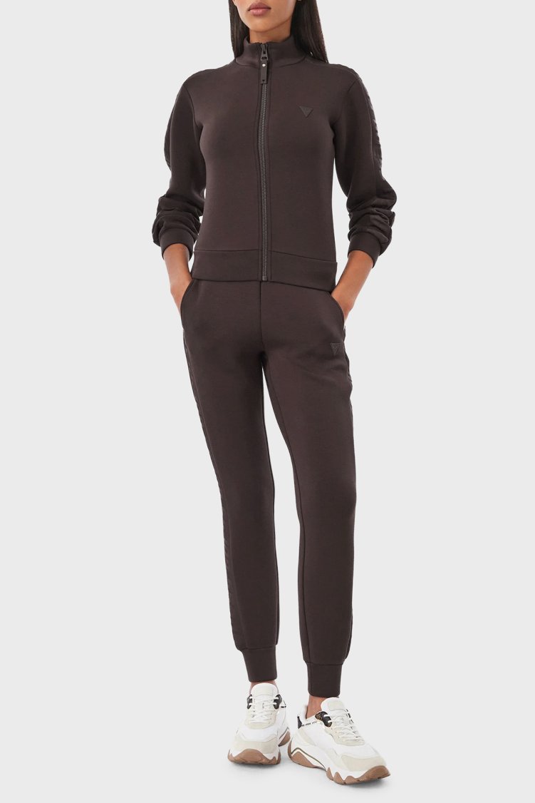 Guess New Allie Logo Şeritli Regular Fit Fermuarlı Dik Yaka V2YQ17K7UW2 Kadın Sweat V2YQ17 K7UW2 A11R Kahve - Guess (1)