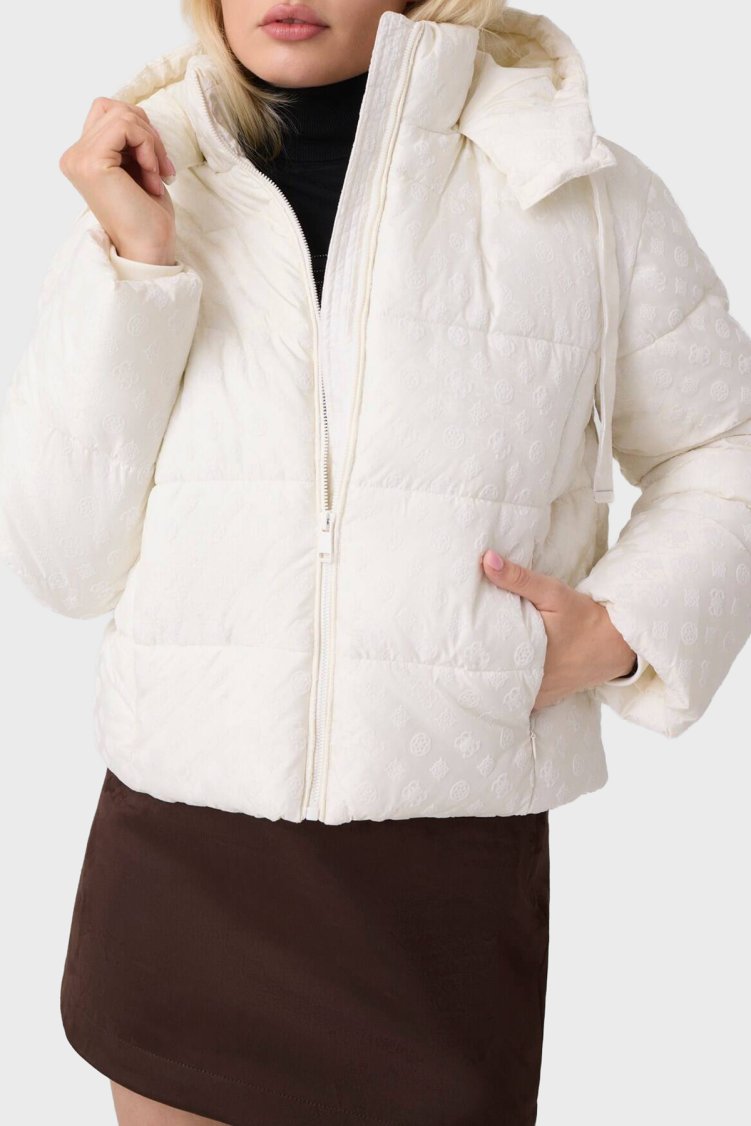 Guess New Daisy Suya Dayanıklı 4G Logolu Kapüşonlu W6BL56W4195 Kadın Mont W6BL56 W4195 G012 Beyaz - Guess