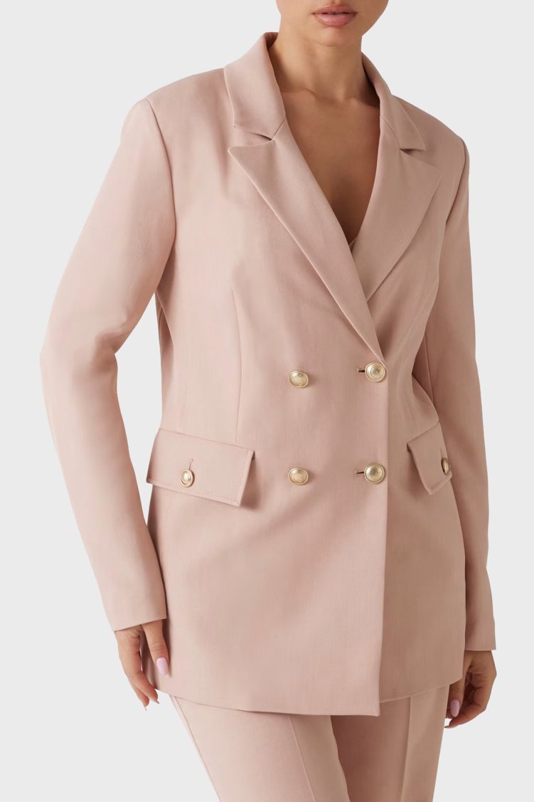 Guess New Fiona Regular Fit Mono Yaka Kruvaze Blazer W5RN49WGX02 Kadın Ceket W5RN49 WGX02 F6K9 PUDRA - Guess