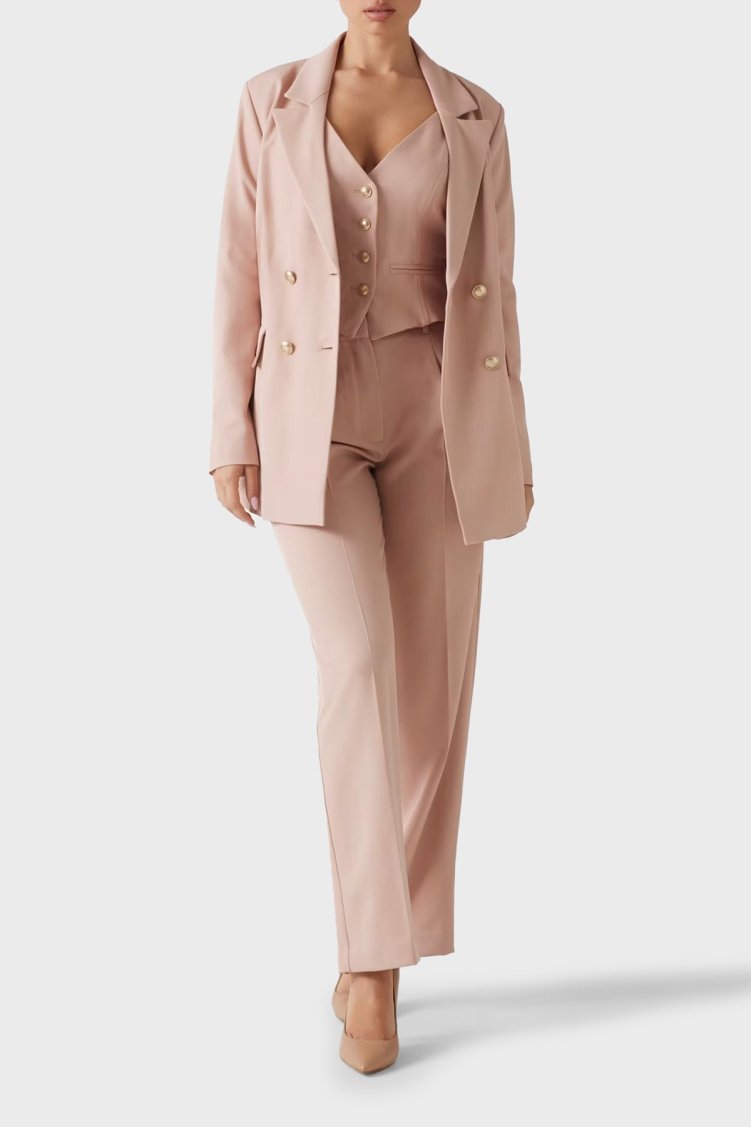 Guess New Fiona Regular Fit Mono Yaka Kruvaze Blazer W5RN49WGX02 Kadın Ceket W5RN49 WGX02 F6K9 PUDRA - Guess (1)