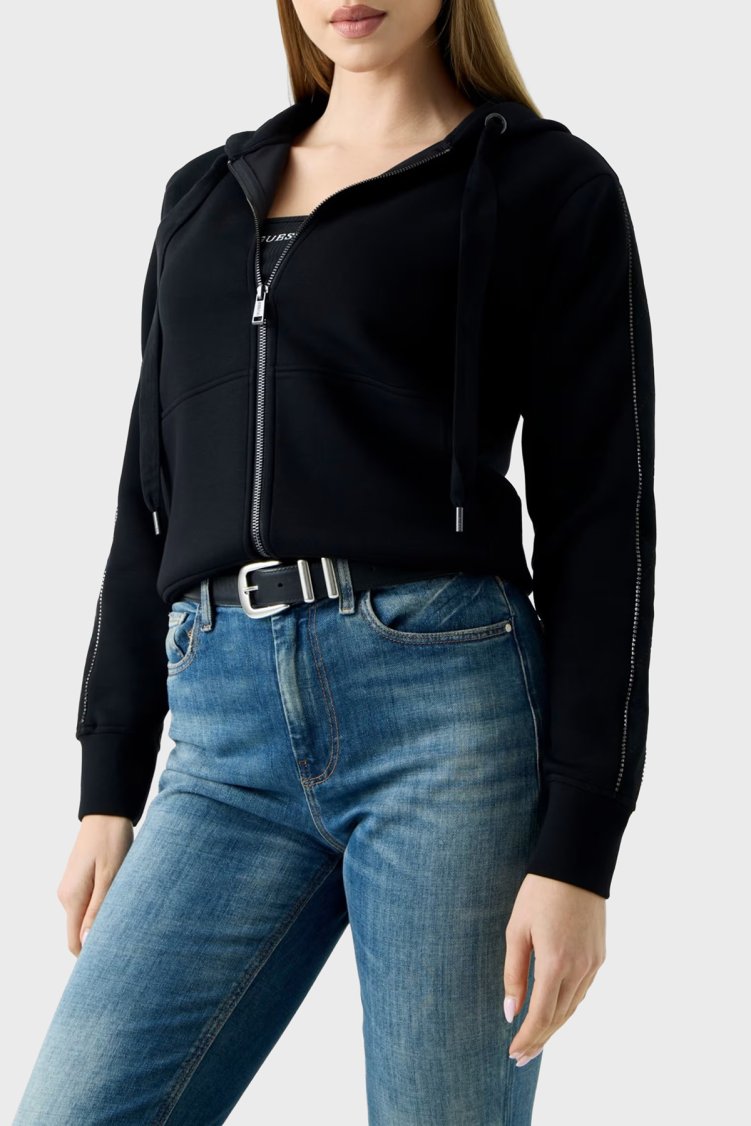 Guess New Hooded W6YQ16K4354 Kadın Sweat W6YQ16 K4354 JBLK Siyah - Guess