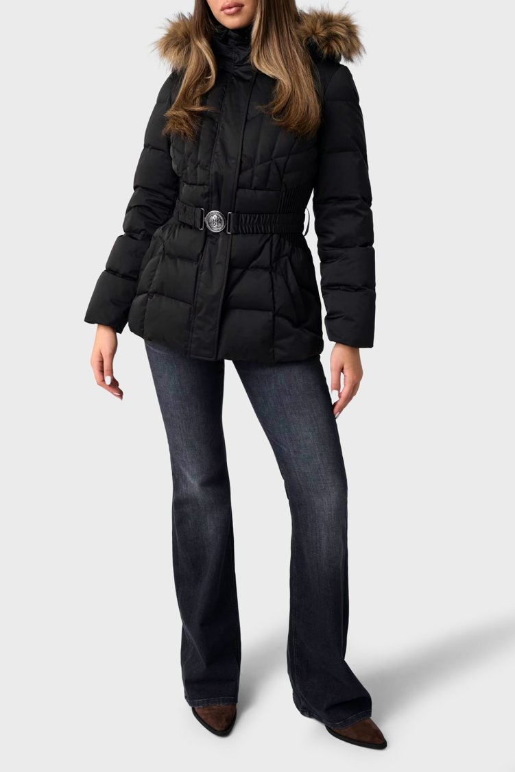 Guess New Marina Regular Fit Kapüşonlu Yaka Fermuarlı Kadın Mont W6BL38 W4087 JBLK Siyah - Guess (1)