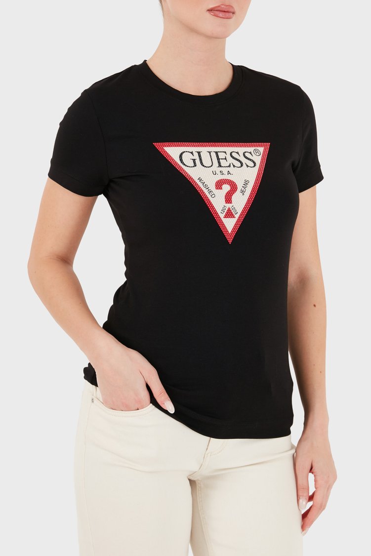 Guess New Ss Cn Logolu Pamuklu Slim Fit Bisiklet Yaka W6YI54K4870 Kadın T Shirt W6YI54 K4870 JBLK Siyah - Guess
