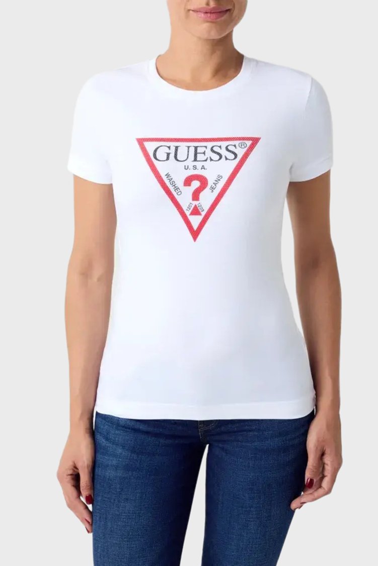 Guess New Ss Cn Pamuklu Slim Fit Bisiklet Yaka W6YI54K4870 Kadın T Shirt W6YI54 K4870 G01 Beyaz - Guess