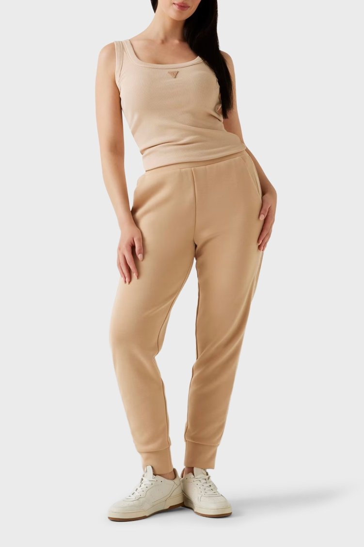 Guess New Victoire Regular Fit Ribanalı Paça Logo Şeritli W5YB11KBYE2 Bayan Pantolon W5YB11 KBYE2 A11T BEJ - Guess (1)