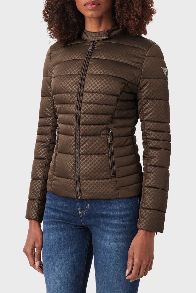 Guess New Vona Regular Fit Dik Yaka Şişme W6YL16W2891 Kadın Mont W6YL16 W2891 G1CU Kahve - Guess