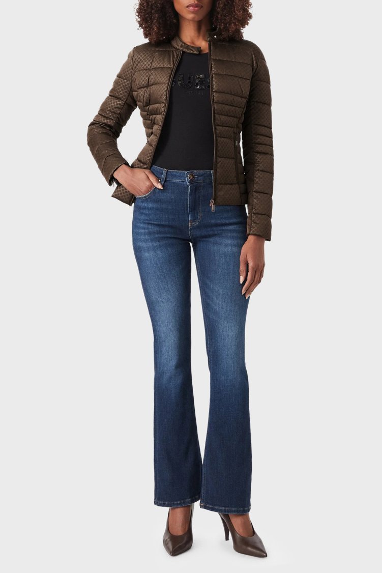 Guess New Vona Regular Fit Dik Yaka Şişme W6YL16W2891 Kadın Mont W6YL16 W2891 G1CU Kahve - Guess (1)