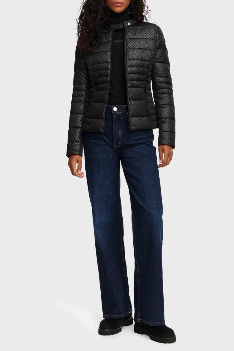 Guess New Vona Regular Fit Dik Yaka Şişme W6YL16W2891 Kadın Mont W6YL16 W2891 JBLK Siyah - Guess (1)