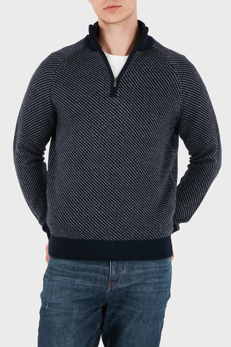Guess Nico Yün Karışımlı Yarım Fermuarlı Dik Yaka M6BR20Z1370 Erkek Kazak M6BR20 Z1370 FMKY Lacivert - Guess