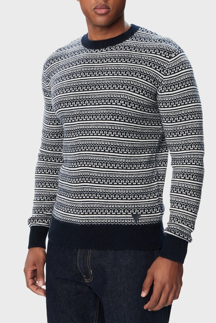 Guess Niklas Cn Ls Jacquard Jakarlı Yün Karışımlı Bisiklet Yaka M6BR21Z1371 Erkek Kazak M6BR21 Z1371 FMKU Siyah - Guess