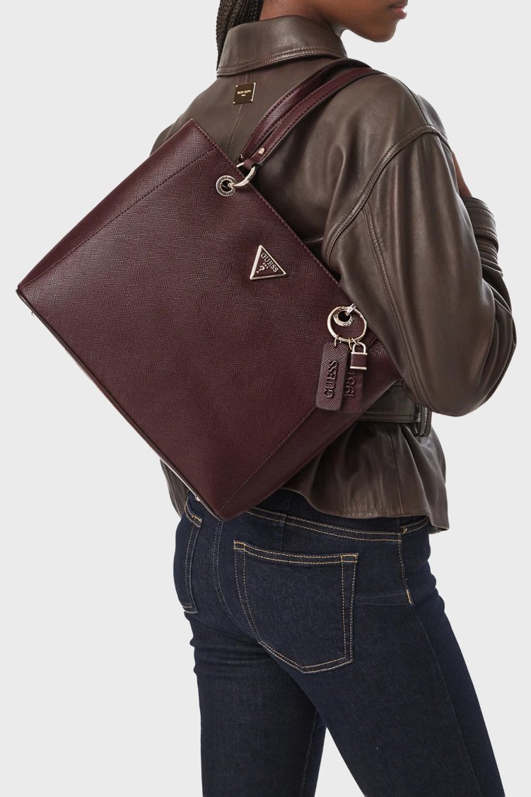 Guess Noelle Logolu Omuz Askılı Tote HWZG9672250 Kadın Çanta HWZG96 72250 BUR Bordo - Guess (1)