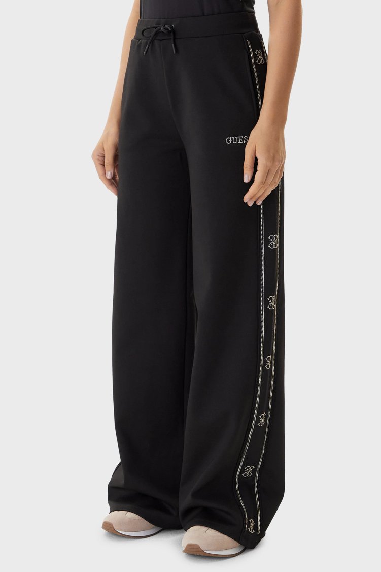 Guess Octavia Loose Fit Normal Bel Geniş Paça Taş Detaylı V5BB12KCX22 Bayan Pantolon V5BB12 KCX22 JBLK SİYAH - Guess