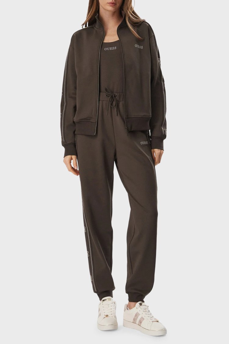 Guess Octavia Regular Fit Dik Yaka Fermuarlı Logolu V5BQ15KCX22 Kadın Sweat V5BQ15 KCX22 G1EA Kahve - Guess (1)