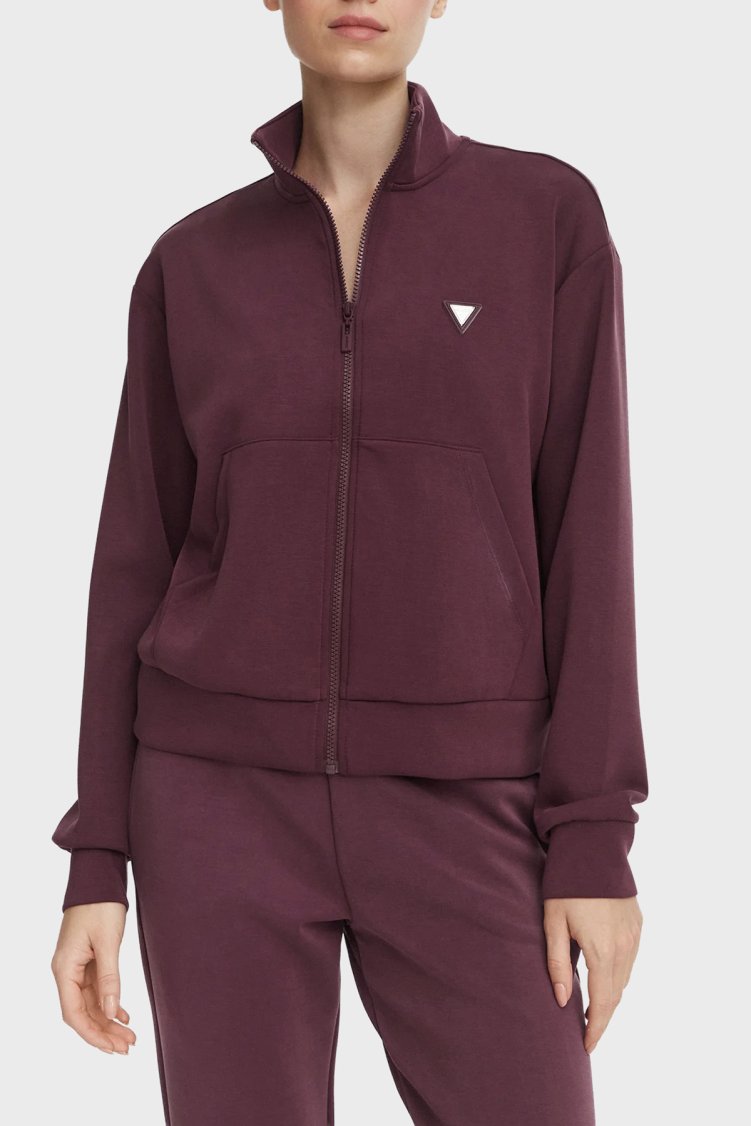Guess Olympe Desenli Dik Yaka Fermuarlı V6YQ17K4313 Kadın Sweat V6YQ17 K4313 G596 Bordo - Guess